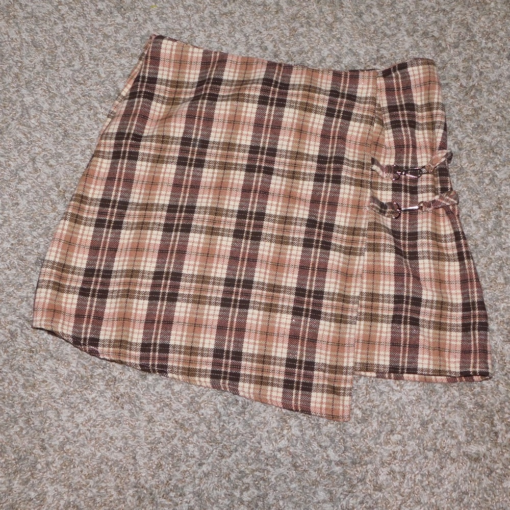 Bratz Doll Style Cider Brown Pink Plaid Wrap Mini Skirt – Size L